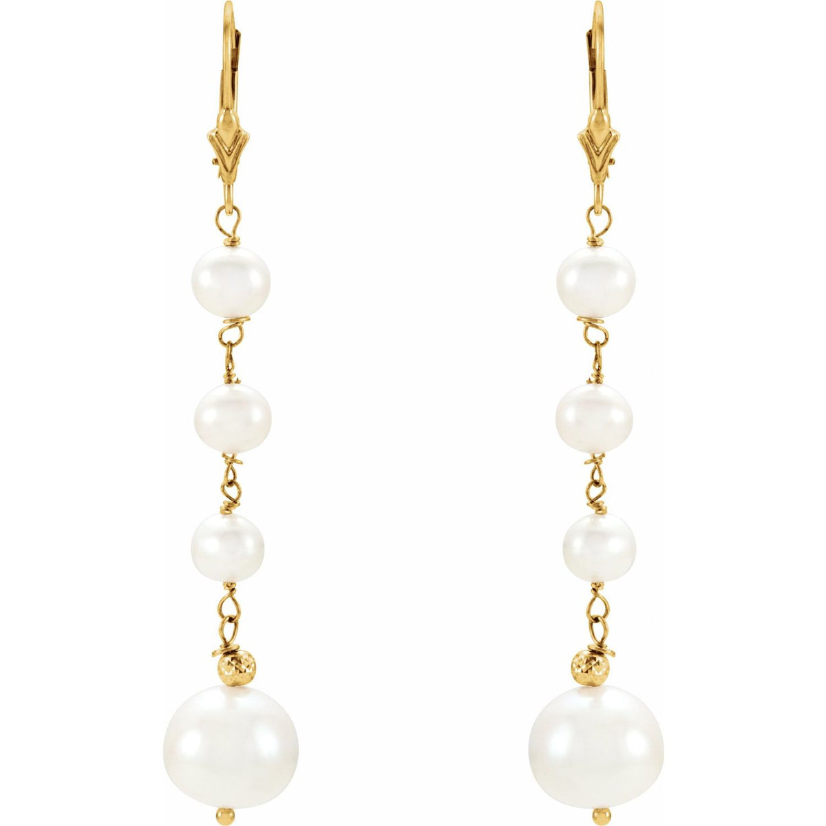 14K Yellow Gold Cultured White Freshwater Pearl Earrings, 9.9 mm x 60.5 mm