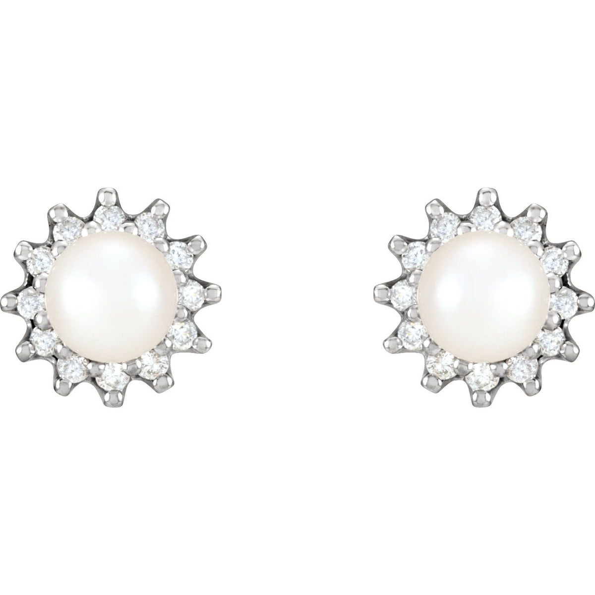14K White Gold Cultured White Akoya Pearl & 1/3 CTW Natural Diamond Earrings