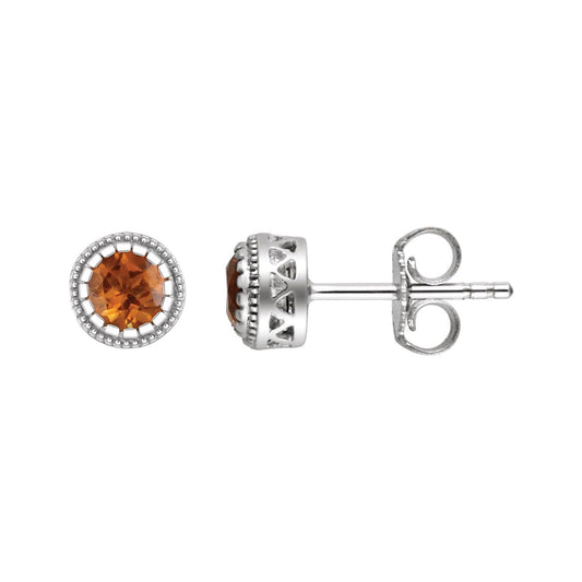 14K White Gold Natural Citrine Stud Earrings, 5 mm x 5 mm