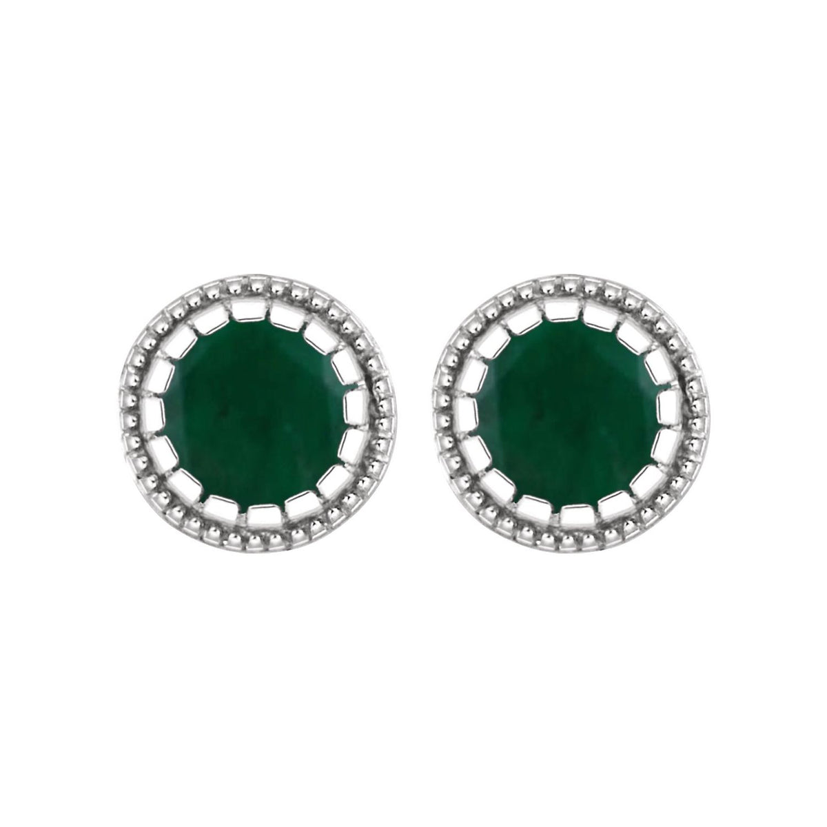 14K White Gold Natural Emerald Stud Earrings