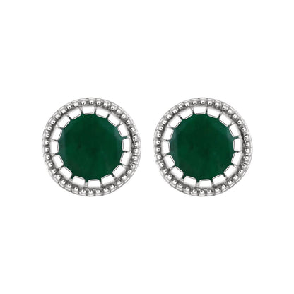 14K White Gold Natural Emerald Stud Earrings