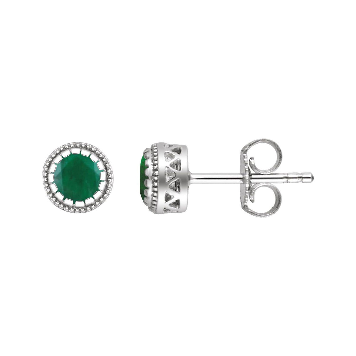 14K White Gold Natural Emerald Stud Earrings