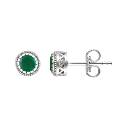 14K White Gold Natural Emerald Stud Earrings