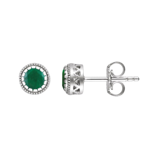 14K White Gold Natural Emerald Stud Earrings