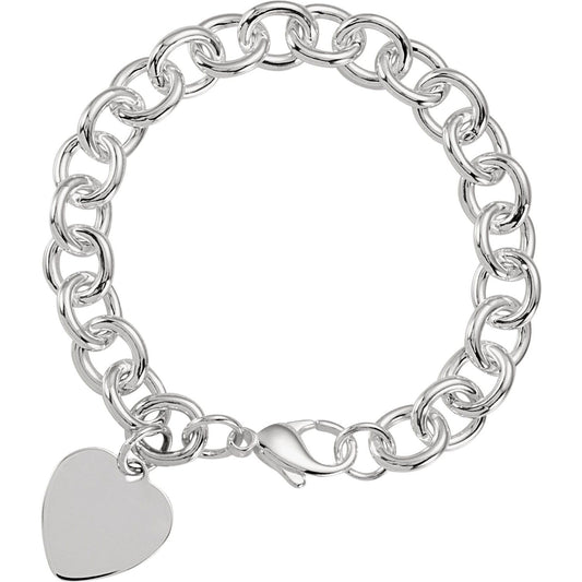 Sterling Silver Engravable Heart Charm 7 1/2" Bracelet