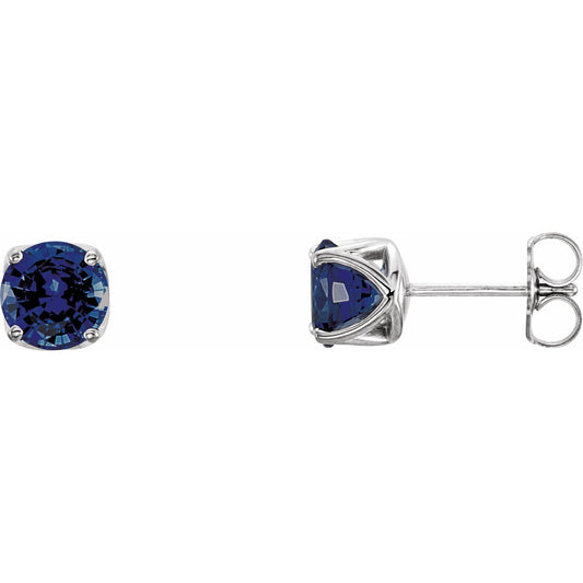 14K White Gold Round Lab-Grown Blue Sapphire Woven-Design Earrings