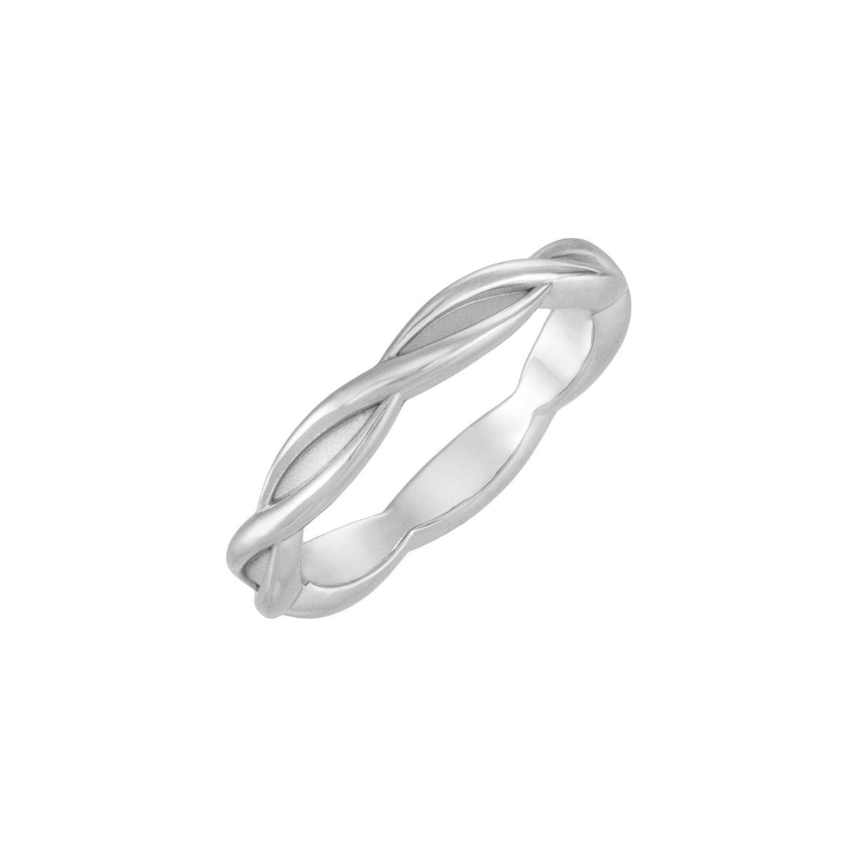 14K White Gold Woven-Design Comfort-Fit Band