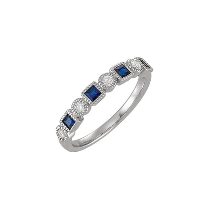 14K White Gold 1/5 CTW Natural Diamond & Natural Blue Sapphire Anniversary Band