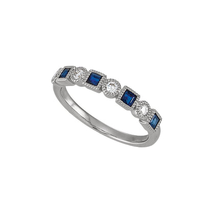 14K White Gold 1/5 CTW Natural Diamond & Natural Blue Sapphire Anniversary Band