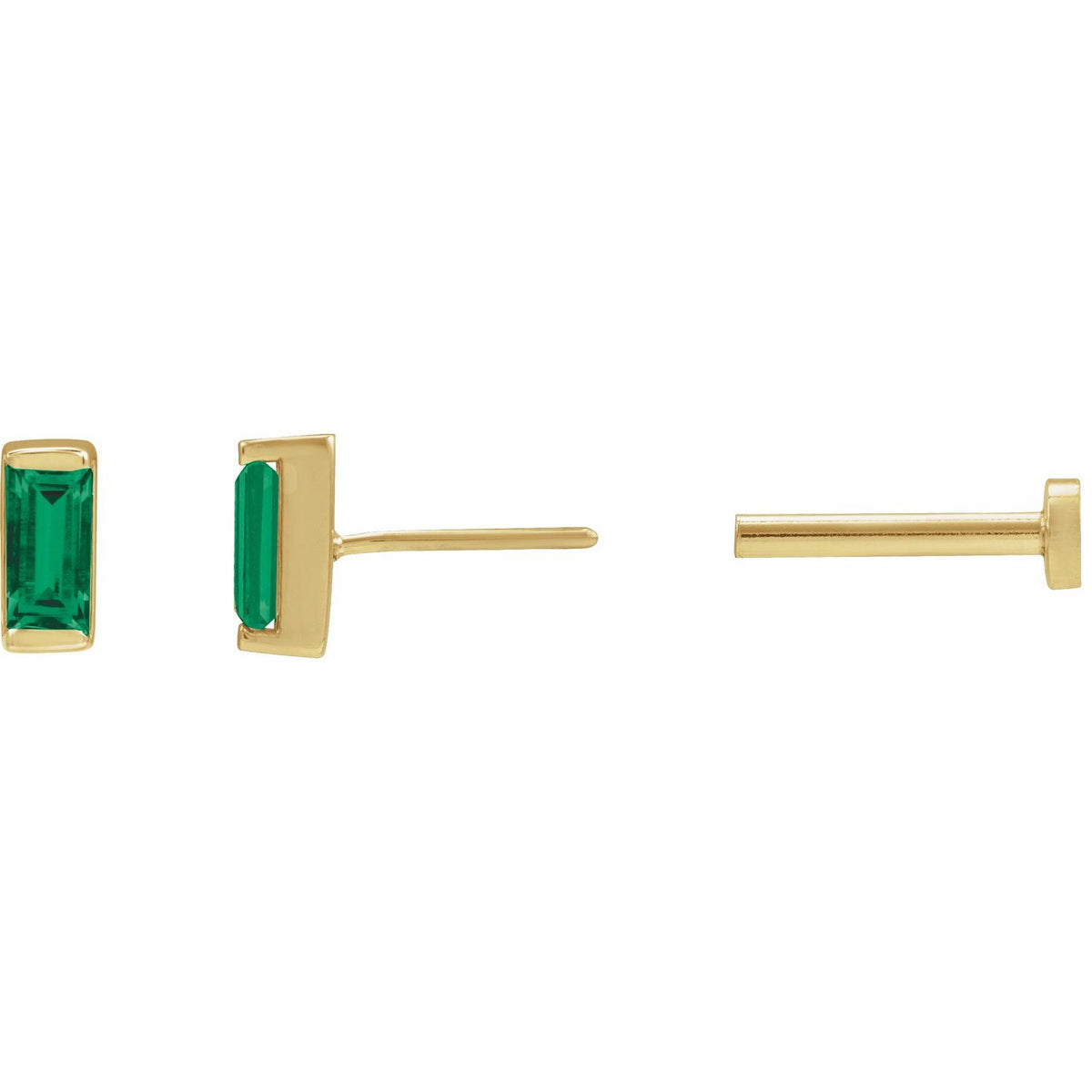 14K Yellow Gold Lab-Grown Emerald Earring