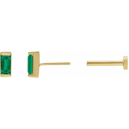 14K Yellow Gold Lab-Grown Emerald Earring