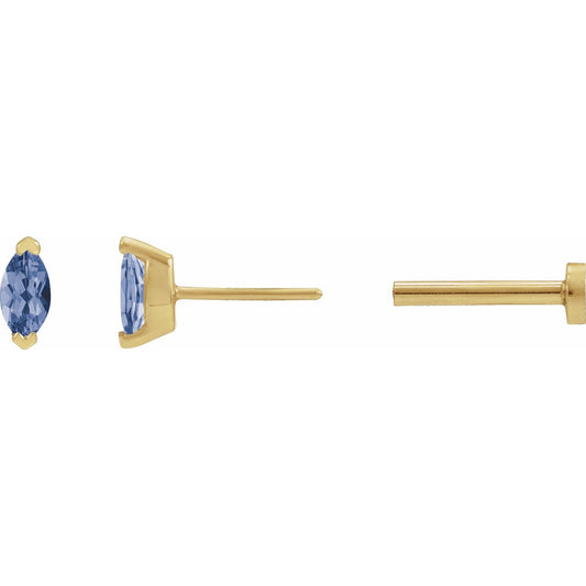 14K Yellow Gold Natural Tanzanite Stud Earring