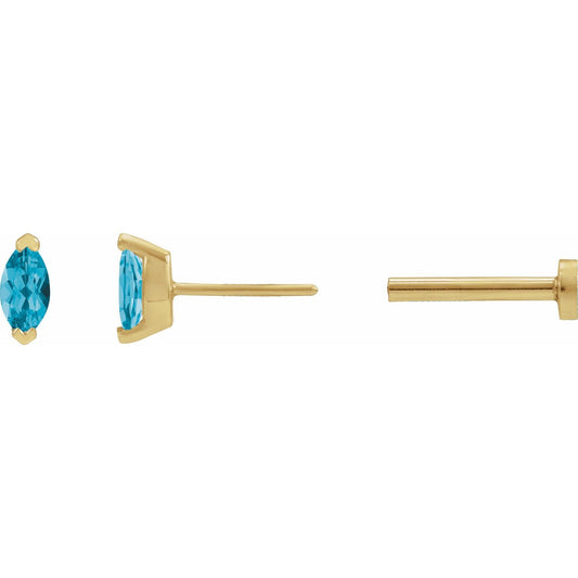 14K Yellow Gold Natural Swiss Blue Topaz Stud Earring