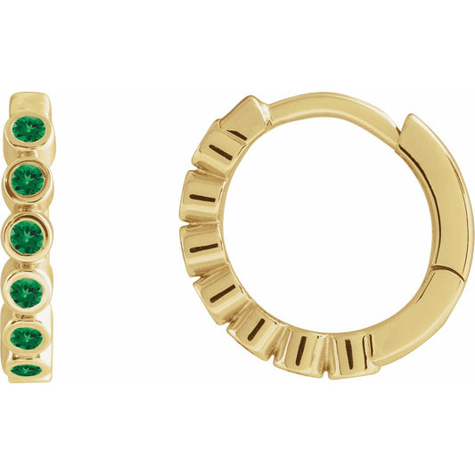 14K Yellow Gold Lab-Grown Emerald Hinged Hoop Earrings