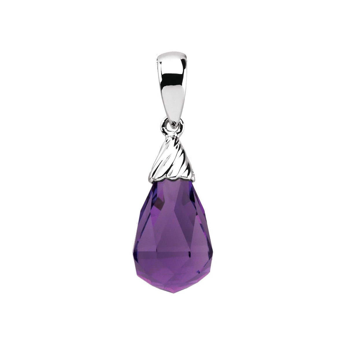 14K White Gold Natural Amethyst Briolette Pendant