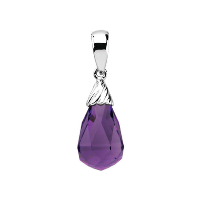 14K White Gold Natural Amethyst Briolette Pendant