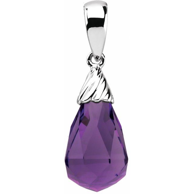 14K White Gold Natural Amethyst Briolette Pendant