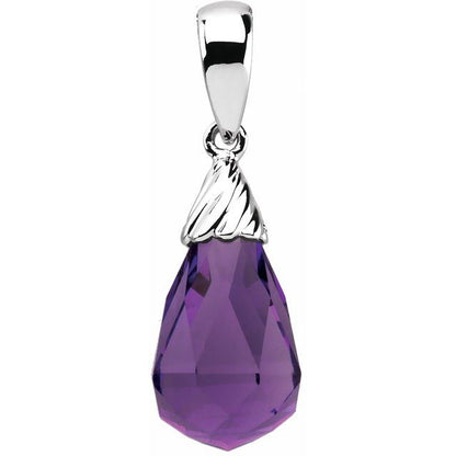 14K White Gold Natural Amethyst Briolette Pendant