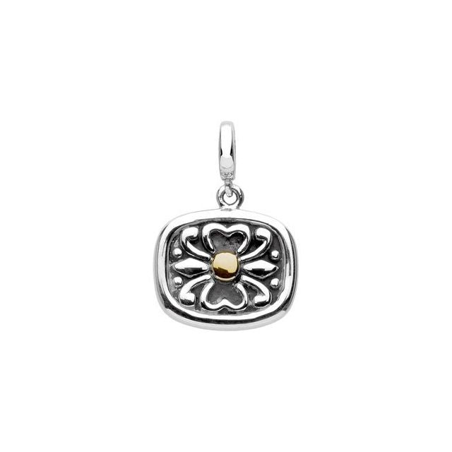 Sterling Silver & 14K Yellow Gold Floral Charm/Pendant, 13 x 12 mm
