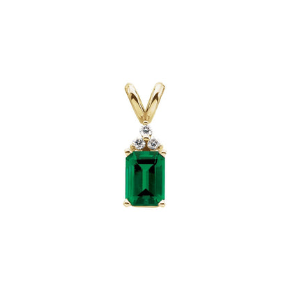 14K Yellow Gold Lab-Grown Emerald & .05 CTW Natural Diamond Pendant