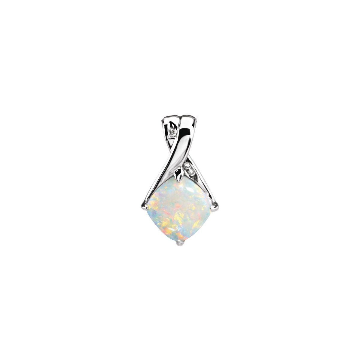 14K White Gold Natural White Opal & .025 CTW Natural Diamond Pendant
