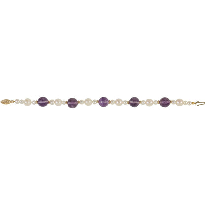 14K Yellow Gold Natural Amethyst & Cultured White Freshwater Pearl 7 1/2" Bracelet
