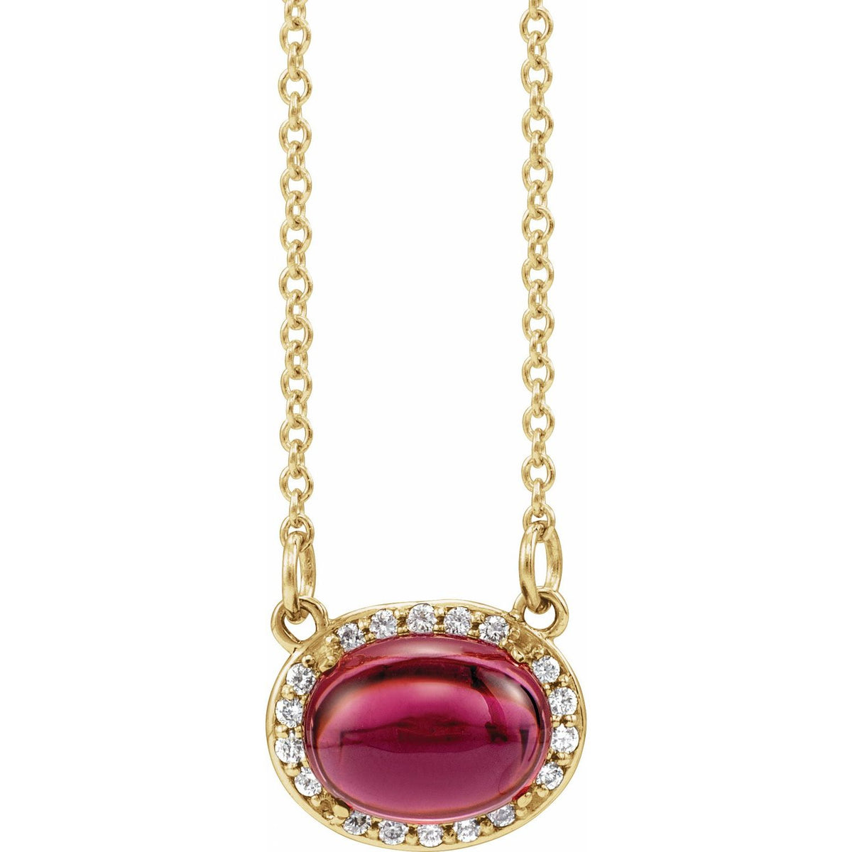 14K Yellow Gold Natural Rhodolite Garnet & .07 CTW Natural Diamond Halo-Style 16 1/2" Necklace