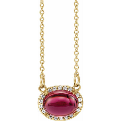 14K Yellow Gold Natural Rhodolite Garnet & .07 CTW Natural Diamond Halo-Style 16 1/2" Necklace