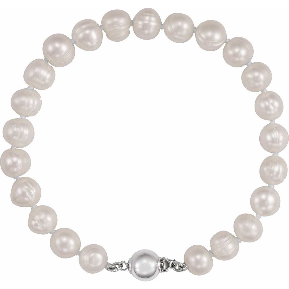 Sterling Silver 8- Cultured White Freshwater Pearl 7 3/4" Bracelet