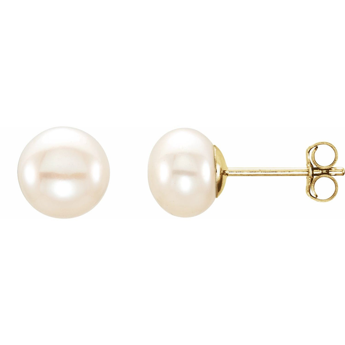 6- Cultured White Freshwater Button Pearl Earrings