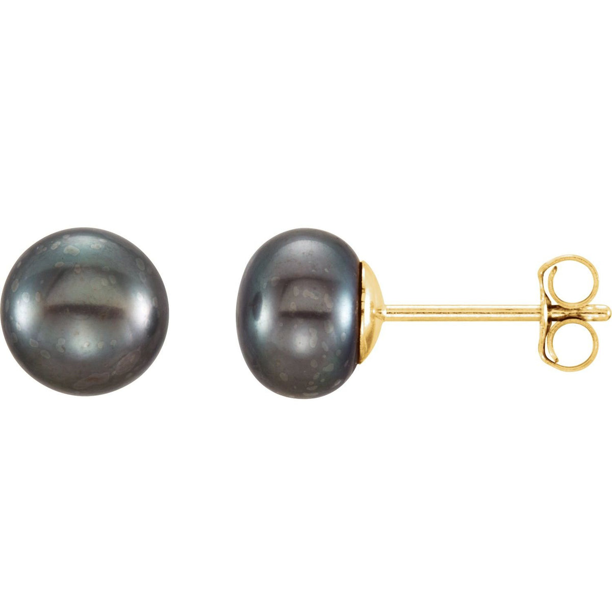 6- Cultured Black Freshwater Button Pearl Earrings