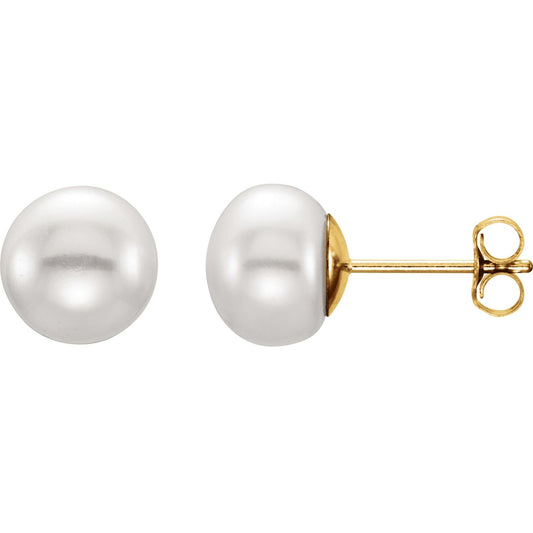 7- Cultured White Freshwater Button Pearl Earrings