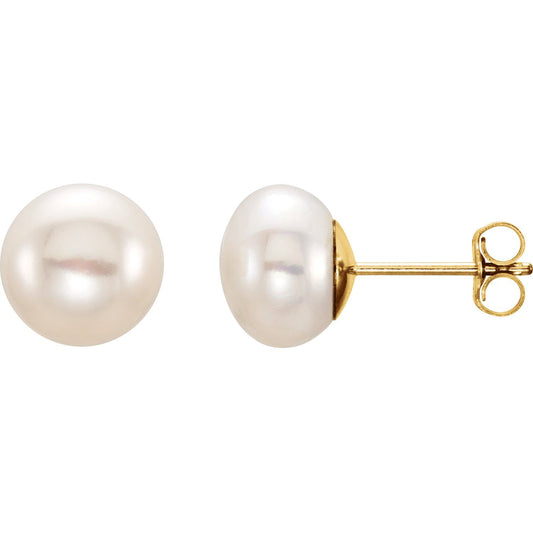 8- Cultured White Freshwater Button Pearl Earrings