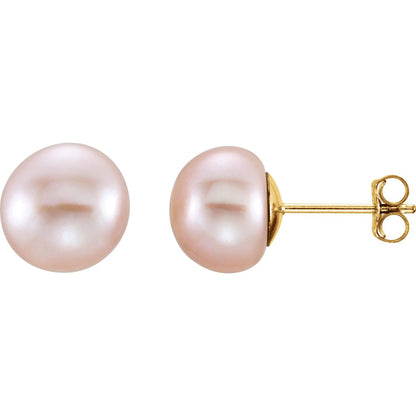 14K Yellow Gold 8- Cultured Pink Freshwater Pearl Earrings