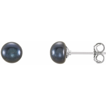 5- Cultured Black Freshwater Button Pearl Earrings