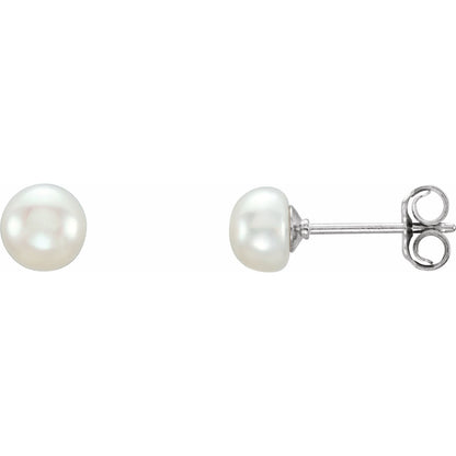 5- Cultured White Freshwater Button Pearl Earrings