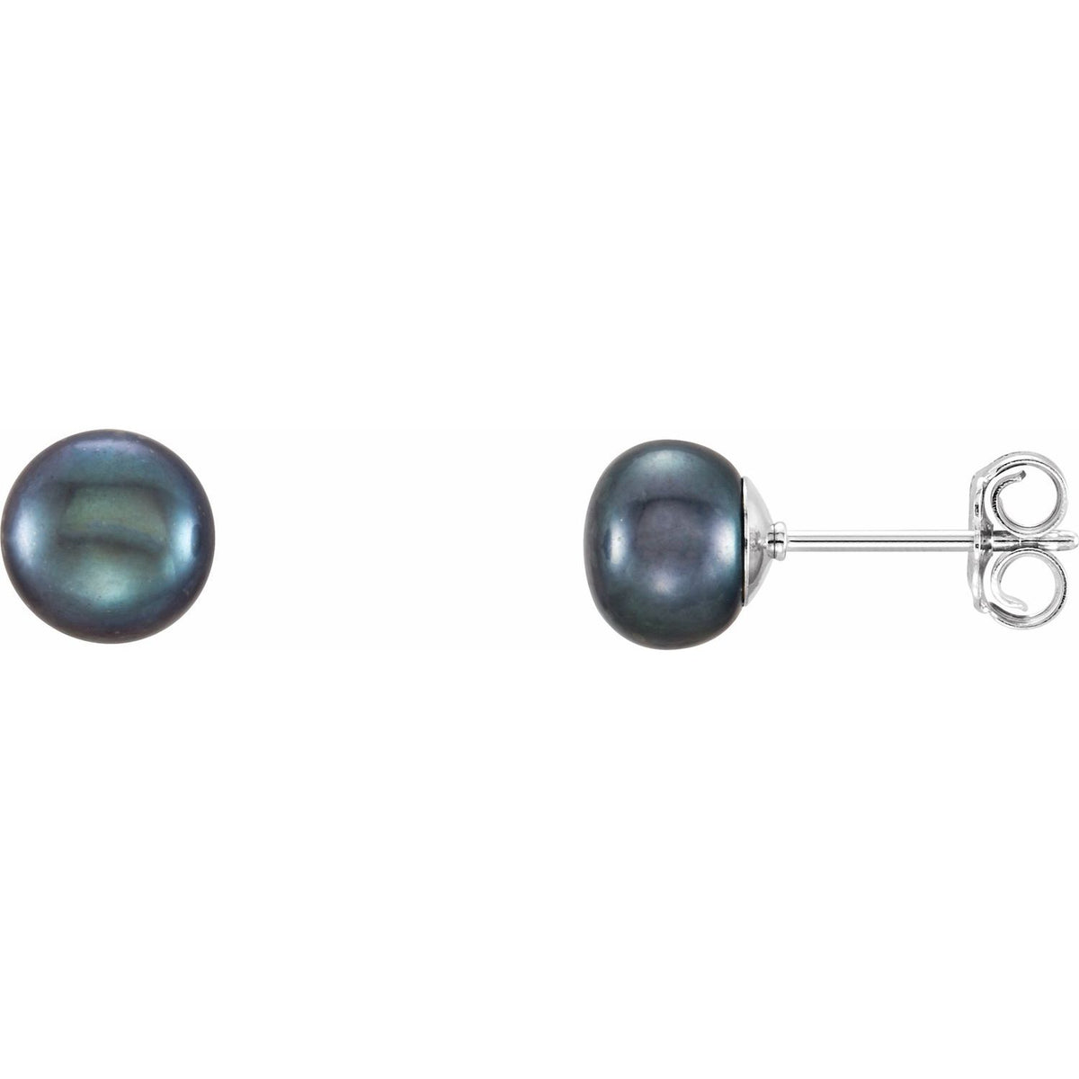 6- Cultured Black Freshwater Button Pearl Earrings