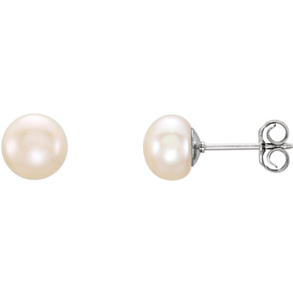 6- Cultured White Freshwater Button Pearl Earrings