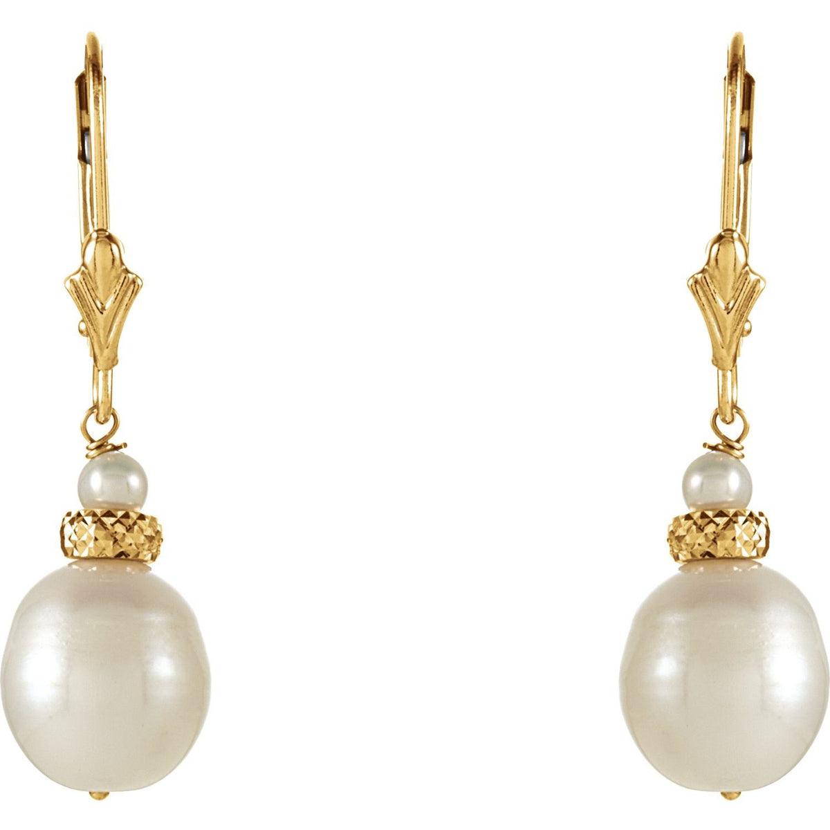 14K Yellow Gold Cultured White Freshwater Pearl Earrings, 8.94 x 32.25 mm