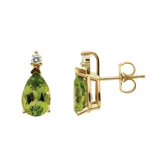 14K Yellow Gold Natural Peridot & .04 CTW Natural Diamond Earrings
