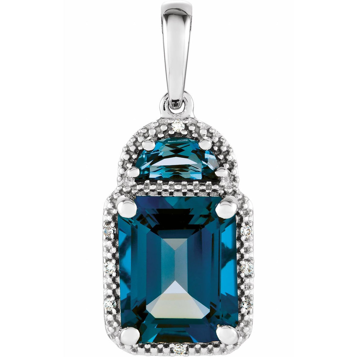 14K White Gold Natural London Blue Topaz & .03 CTW Natural Diamond Pendant