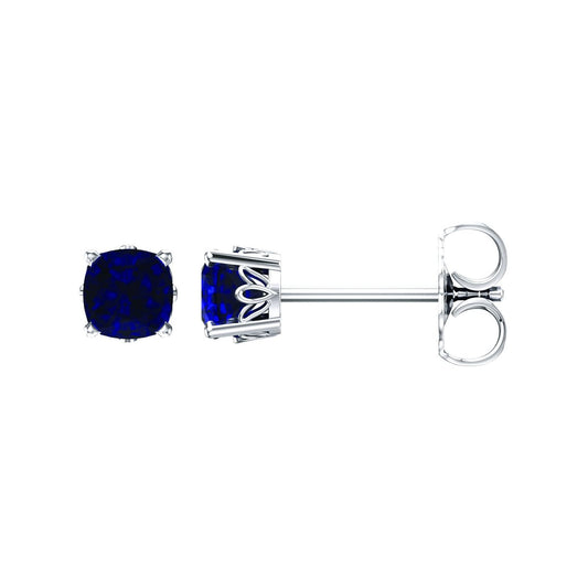 14K White Gold 4x4 mm Cushion Lab-Grown Blue Sapphire Earrings