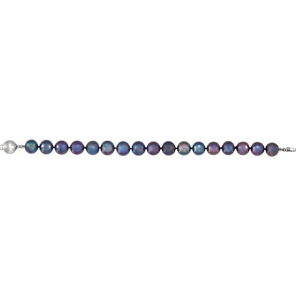 Sterling Silver Cultured Black Freshwater Pearl 7 3/4" Bracelet