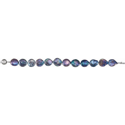Sterling Silver Cultured Black Freshwater Pearl Coin 7 3/4" Bracelet