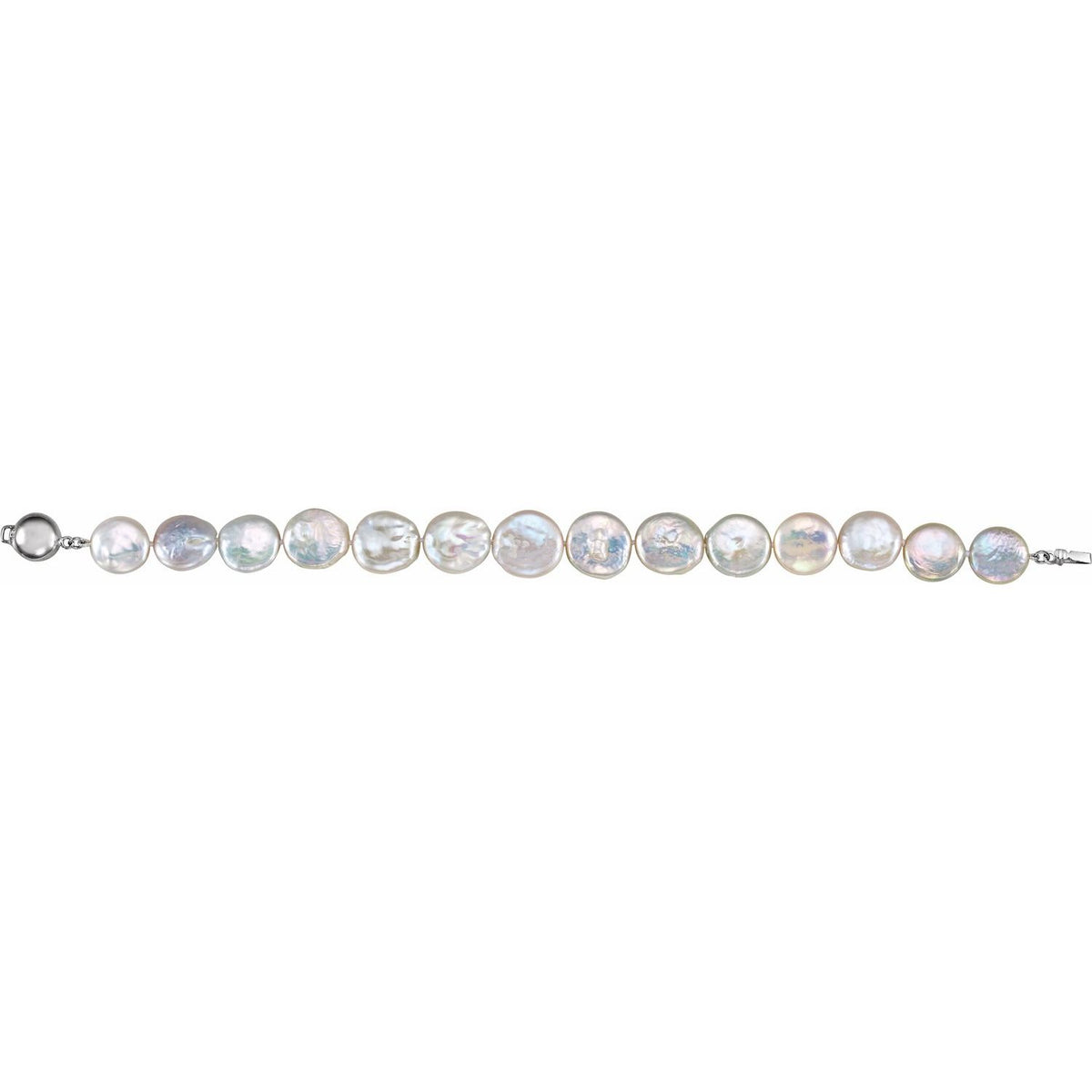 Sterling Silver 13- Cultured White Freshwater Pearl Coin 7 3/4" Bracelet