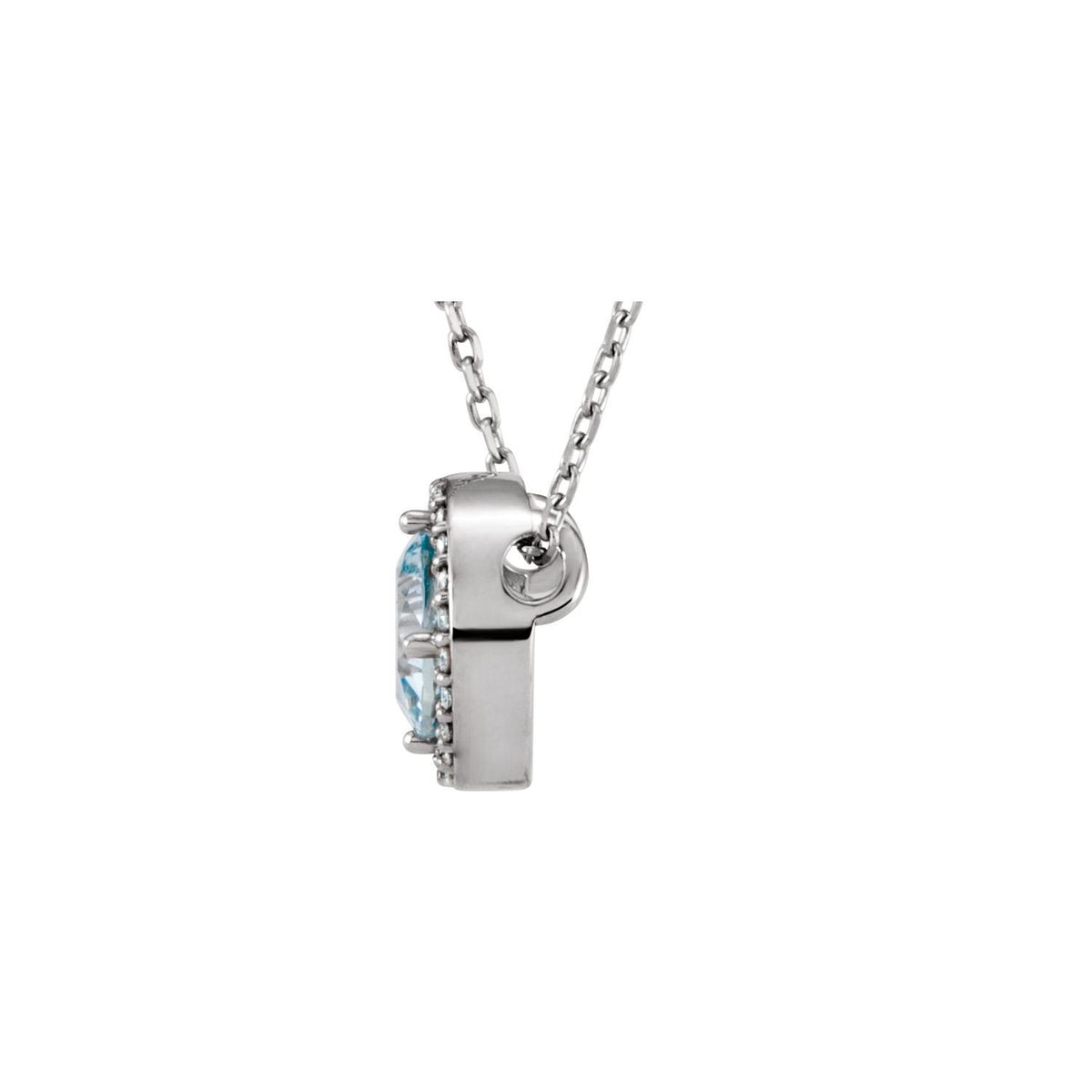 Natural Aquamarine & .06 CTW Natural Diamond Semi-Set Halo-Style 16" Necklace