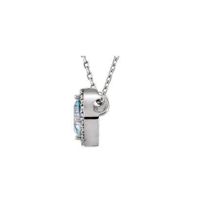 Natural Aquamarine & .06 CTW Natural Diamond Semi-Set Halo-Style 16" Necklace