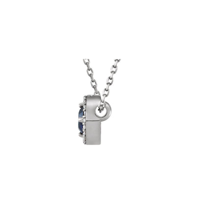 14K White Gold Natural Blue Sapphire & .05 CTW Natural Diamond Halo-Style 16" Necklace