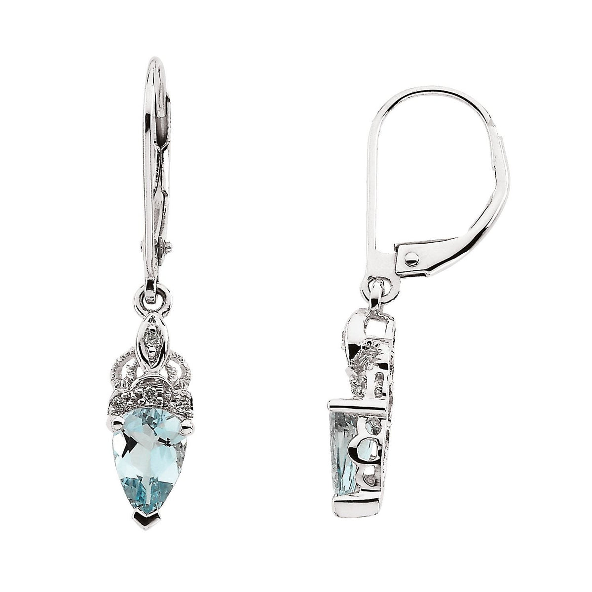 14K White Gold Natural Aquamarine & .04 CTW Natural Diamond Earrings