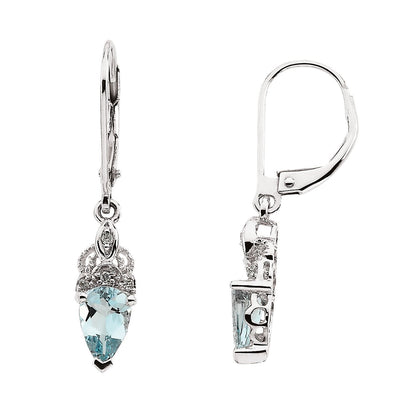 14K White Gold Natural Aquamarine & .04 CTW Natural Diamond Earrings